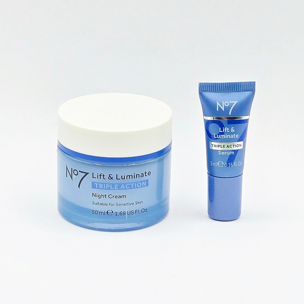 No7 Lift & Luminate Triple Action Night Cream and Serum Set 50ml 5ml